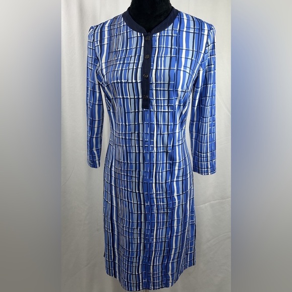 J. McLaughlin Biscayne Dress Nautical Blue Navy Crackle Size small - Picture 1 of 5